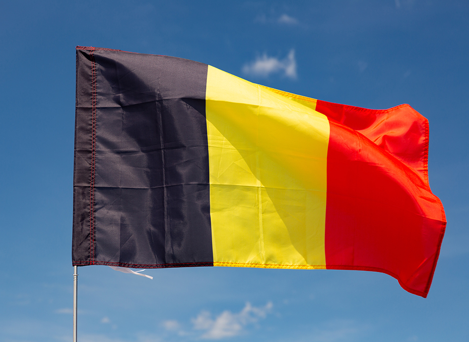 Flag of Belgium waving on cloudy sky during daytime
